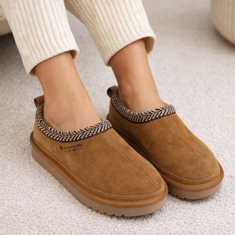 Koolaburra Burree Chestnut Suede Slippers Slip-On Shoes 7 Fur Lined Outdoor